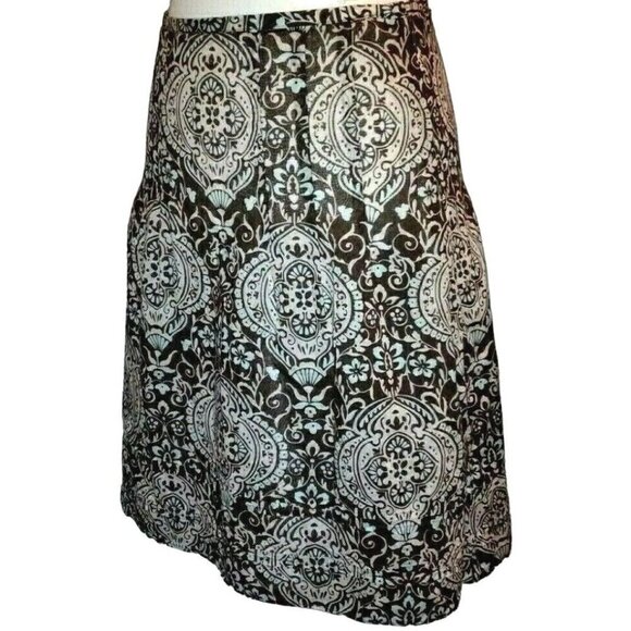 Ann Taylor Petite Womens Skirt Size 0P Lined Side Zipper Flared Brown Paisley - Picture 5 of 11
